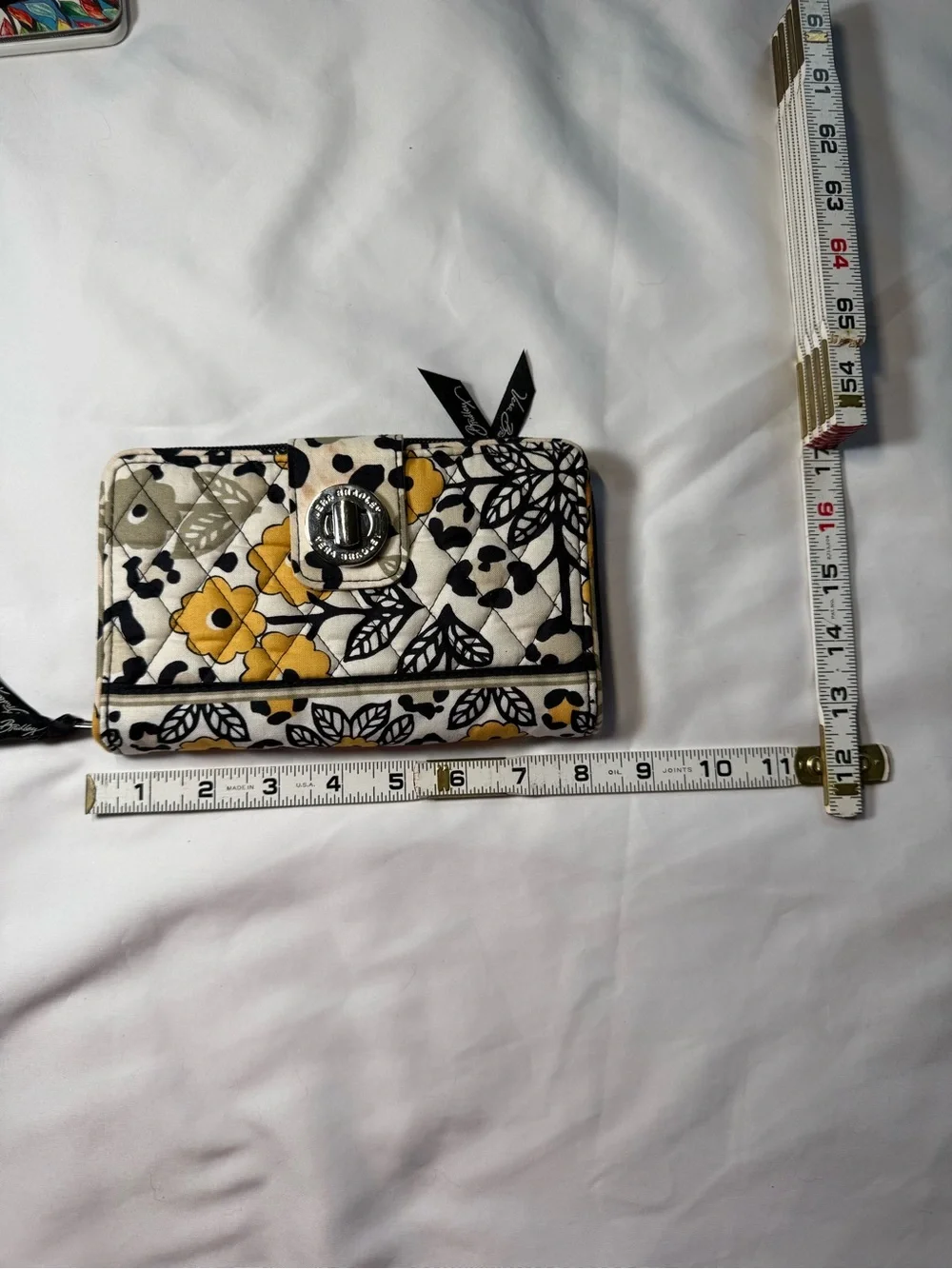 Vera Bradley Turnlock Wallet Floral Leopard Quilted Zip Accordion Yellow Black